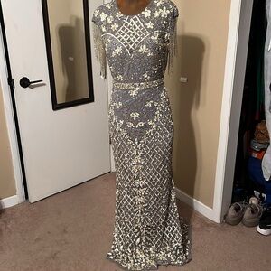 Gold Sequin and Bead Embellished Mac Duggal Gown
